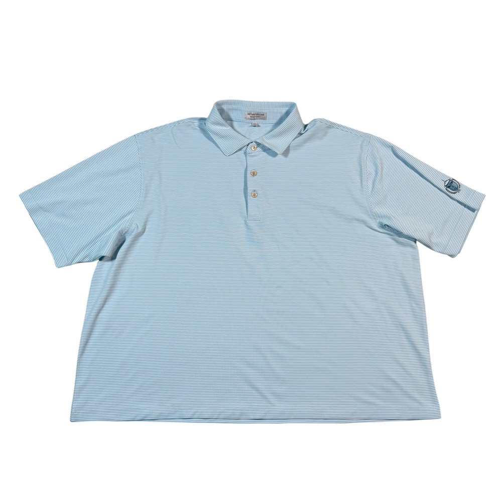 Peter Millar Polo Mens XXL Blue Striped Summer Comfort Dalton G CC Golf Shirt